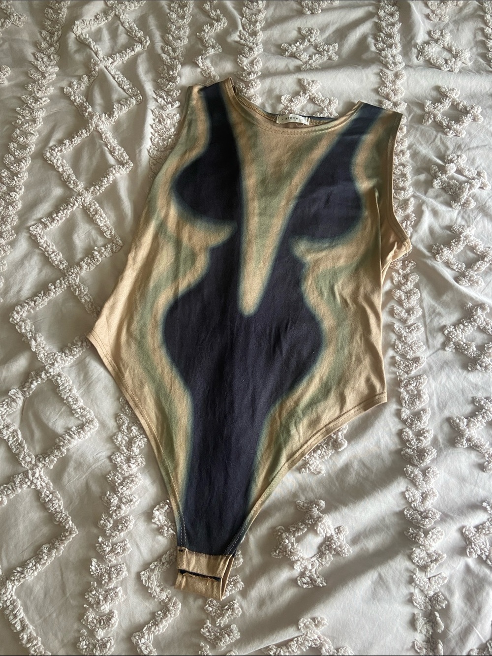 Tan & Black with green; Graphic One-Piece Bodysuit